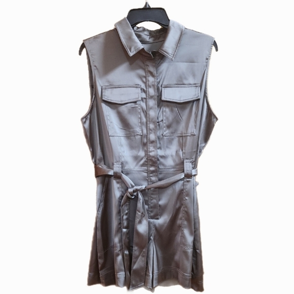 Rachel Zoe Silver Gray Sleeveless Belted Romper - Picture 1 of 4